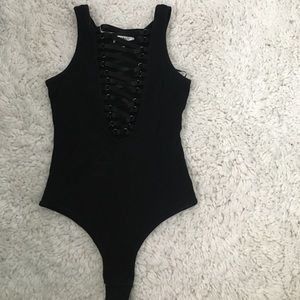 LF Laceup Ribbed Black Bodysuit