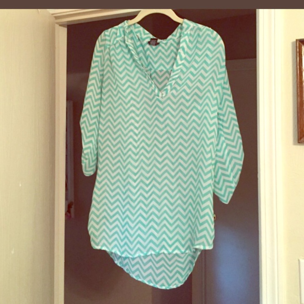 Teal and white sheer top!
