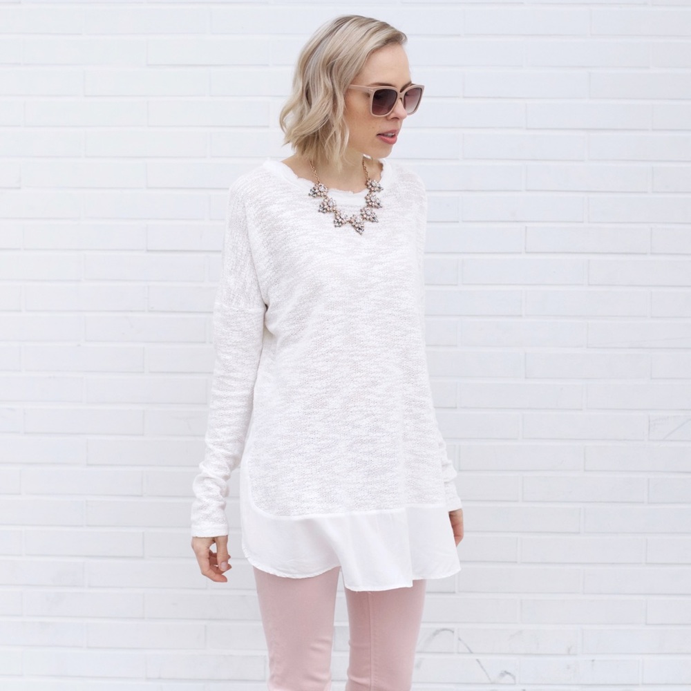 Long Sleeve Tee with Surplice Hem - White - Picture 4 of 4