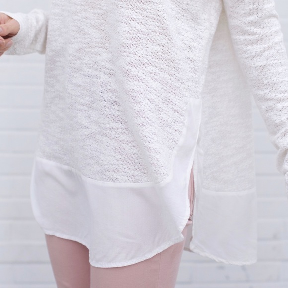 Long Sleeve Tee with Surplice Hem - White - Picture 2 of 4