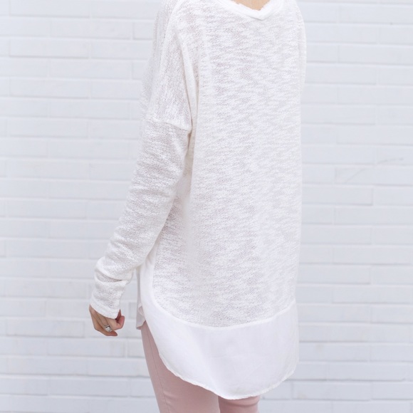 Long Sleeve Tee with Surplice Hem - White - Picture 3 of 4