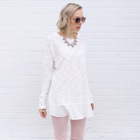 Long Sleeve Tee with Surplice Hem - White - Picture 4 of 4