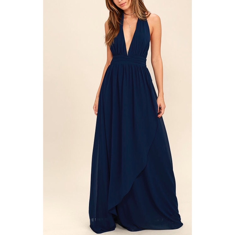 Stop and Stare Navy Blue Halter Maxi Dress