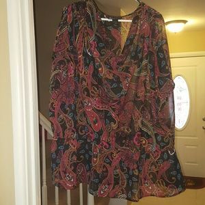Black/Multi Sheer Dolman Blouse with Cold Shoulder