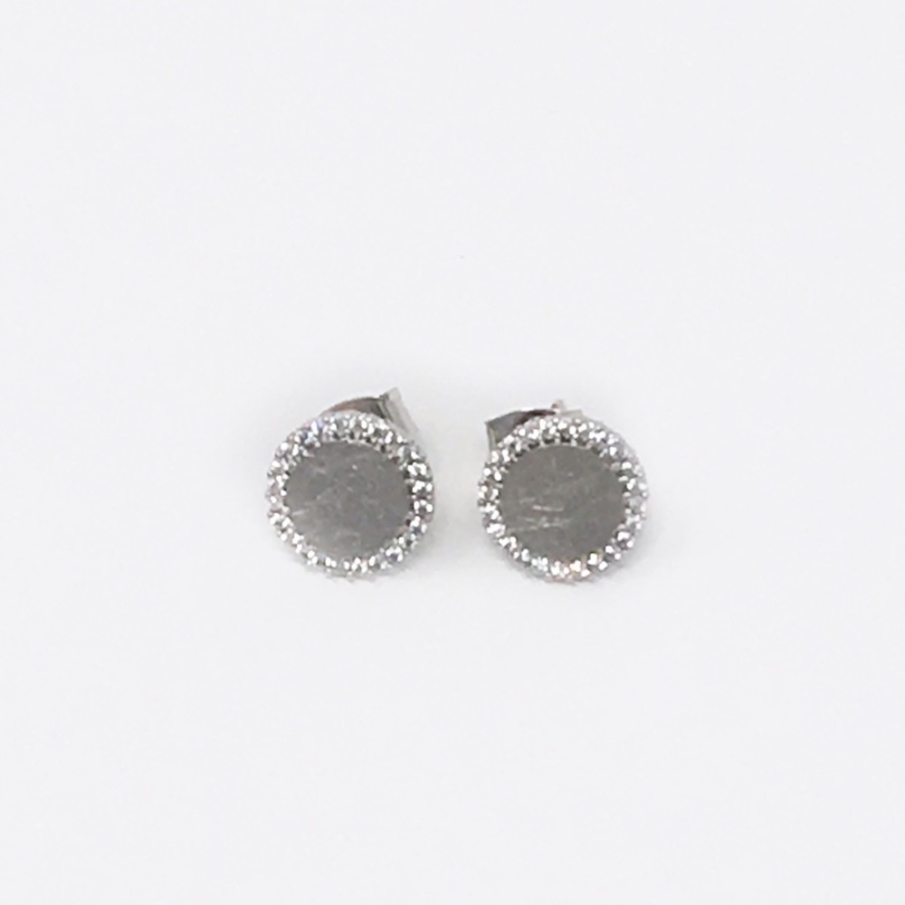 Gemelli Silver Pave Circle Stud Earrings.
