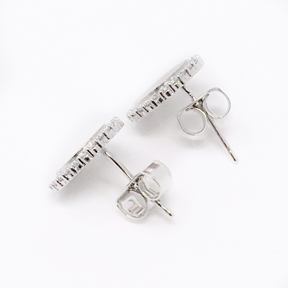 Gemelli Silver Pave Circle Stud Earrings. - Picture 3 of 6
