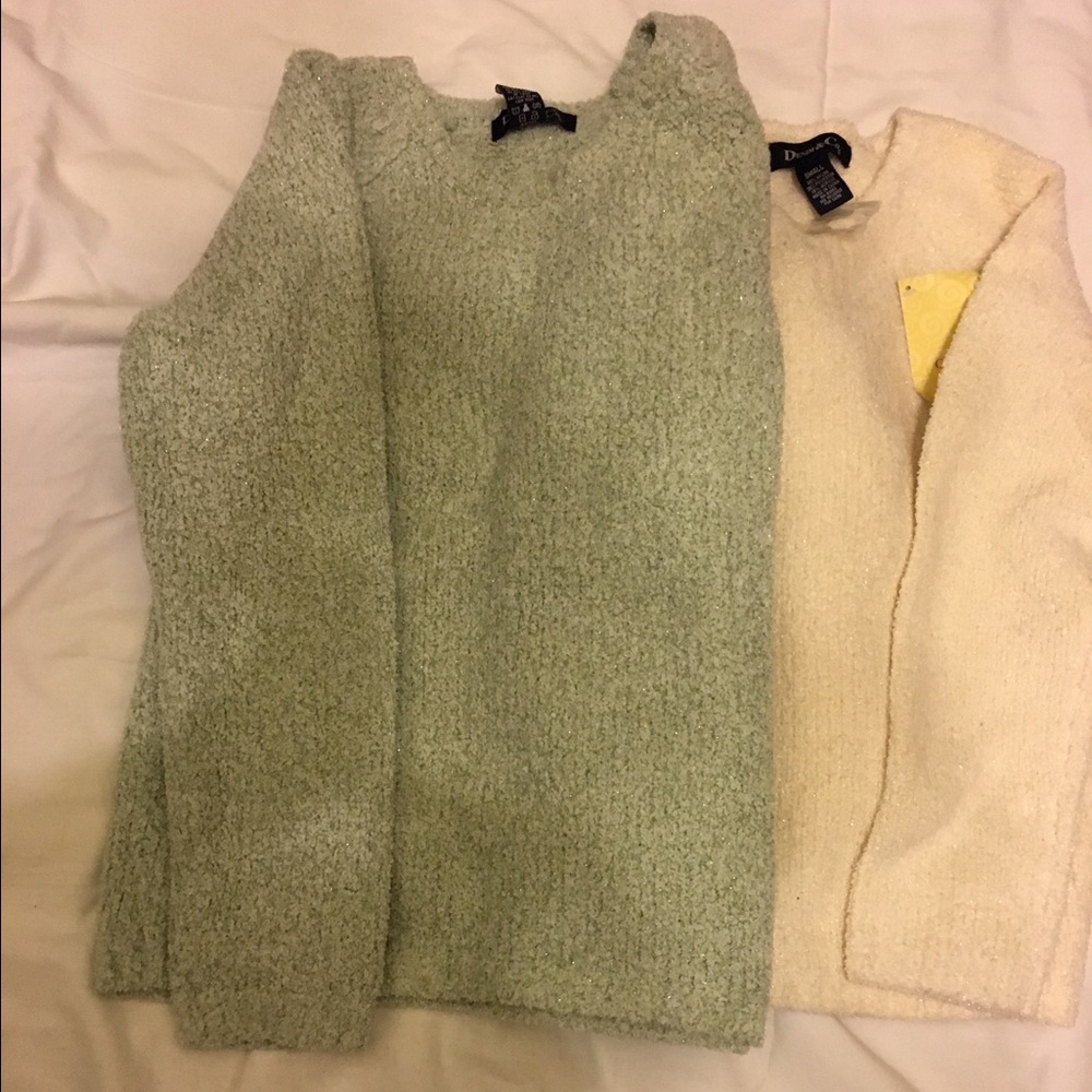 Denim & Co Mint Green and Off White Sweaters Small
