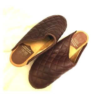 Quilted Brown Leather Clogs Size 39