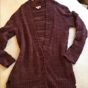Long two way plum colored cardigan