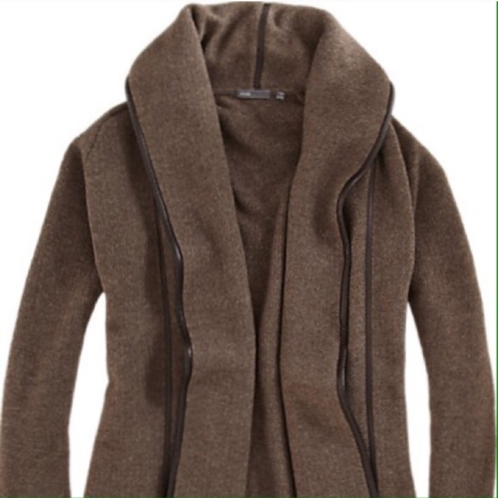 Vince Leather trim Oversized Car Coat Sweater