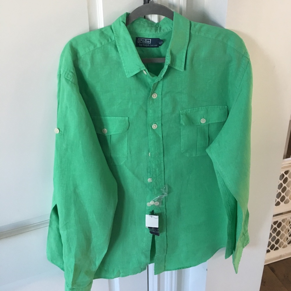 Kelly Green polo Ralph Lauren linen shirt
