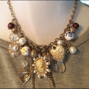 Shabby chic charm statement necklace