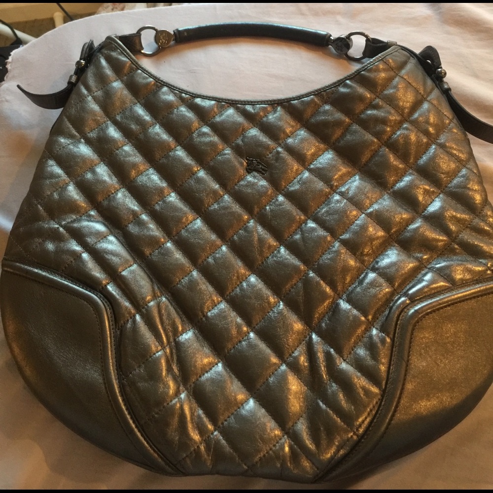 Burberry metallic grey hobo shoulder bag