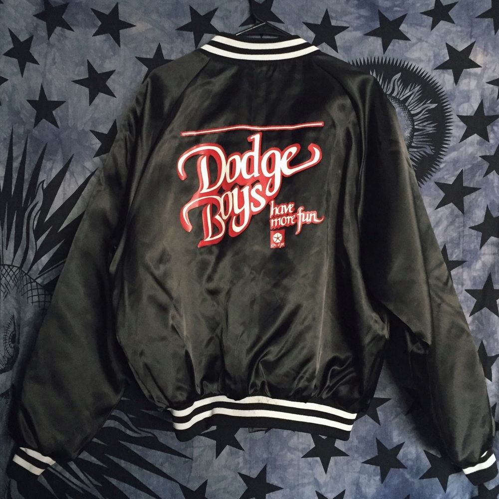 "Dodge Boys" Striped Cuffs Bomber Jacket