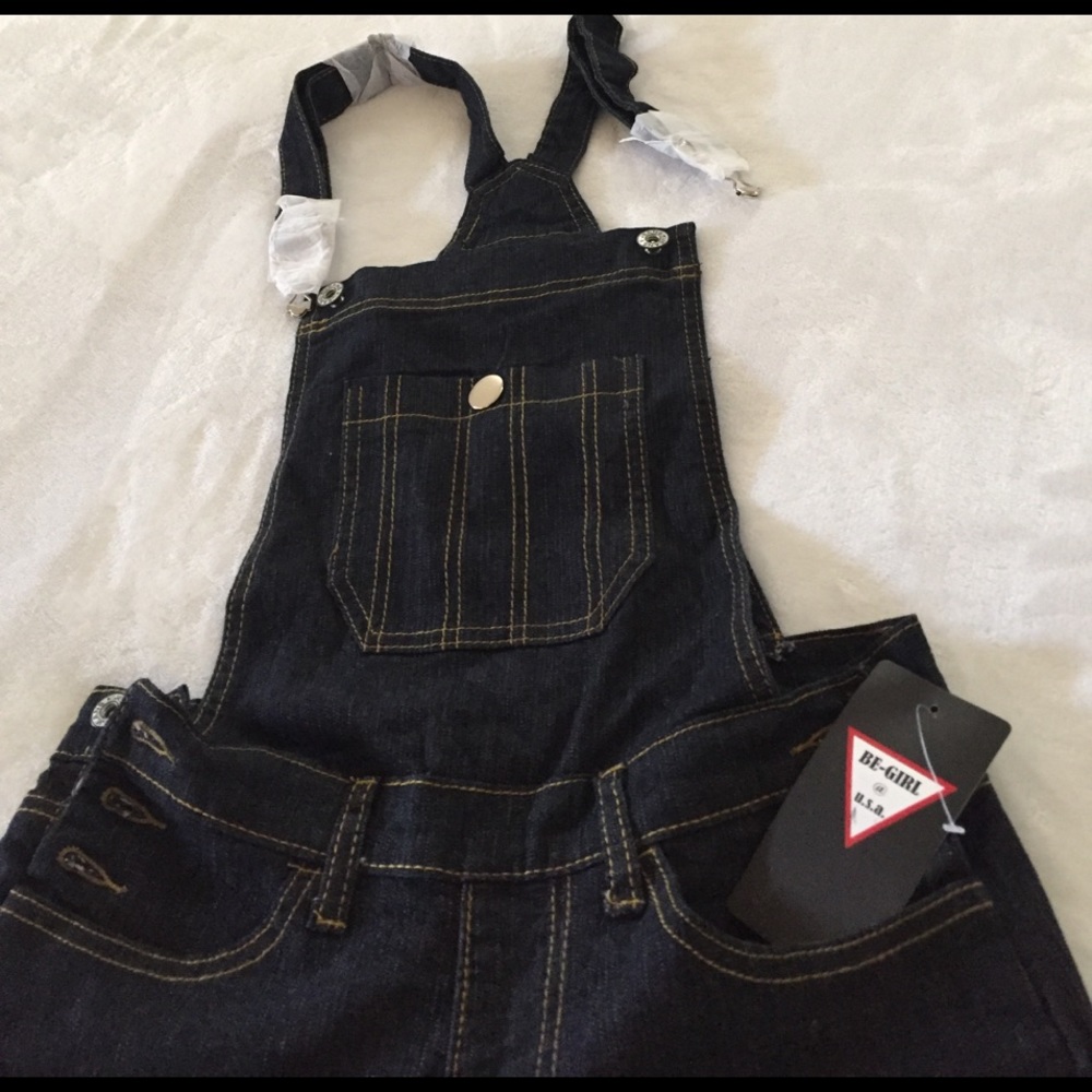 Dark washed overalls