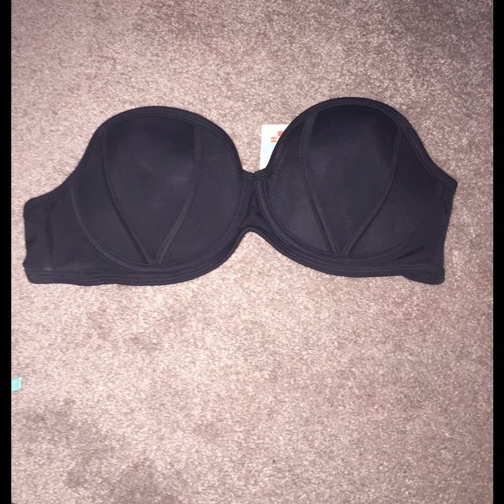 NWT black strapless padded bikini size L