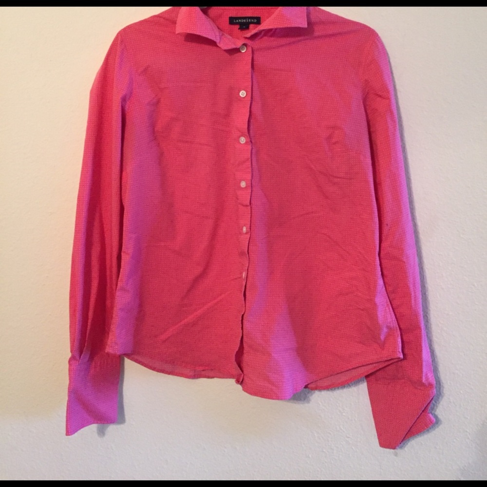 Pink with white dots button up