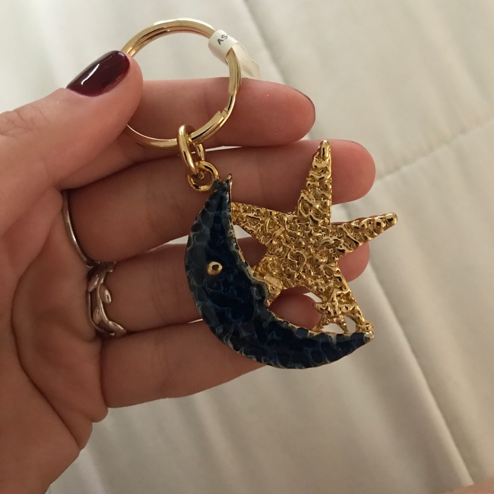 Blue & gold moon/star keychain