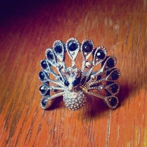 Black Peacock Statement Ring - Adjustable