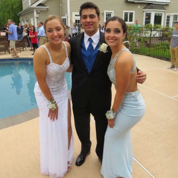 Long White Beaded Prom Dress - Picture 1 of 5