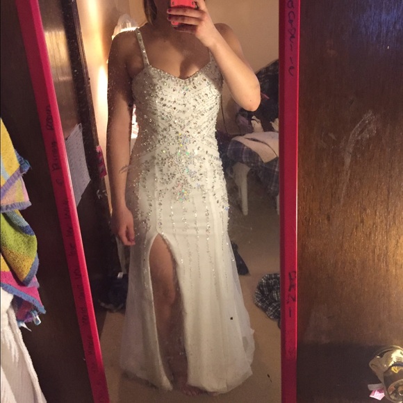 Long White Beaded Prom Dress - Picture 2 of 5