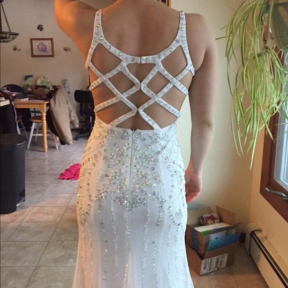 Long White Beaded Prom Dress - Picture 4 of 5