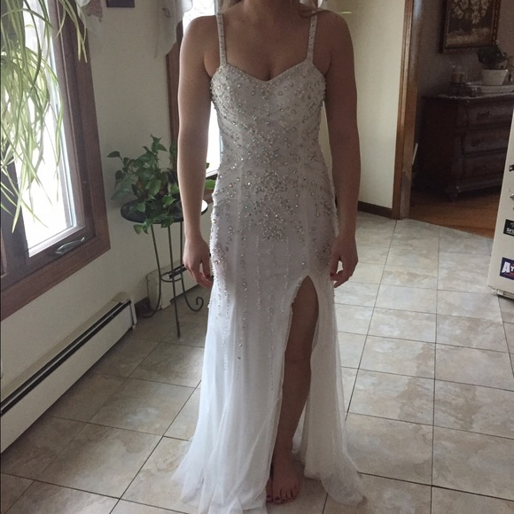 Long White Beaded Prom Dress - Picture 5 of 5