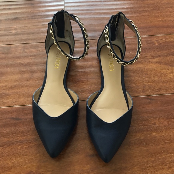 black flats with gold chain