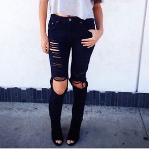 LF CARMAR BLACK RIPPED DESTROYED JEANS - 24