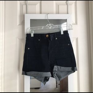High waisted dark washed jean shorts