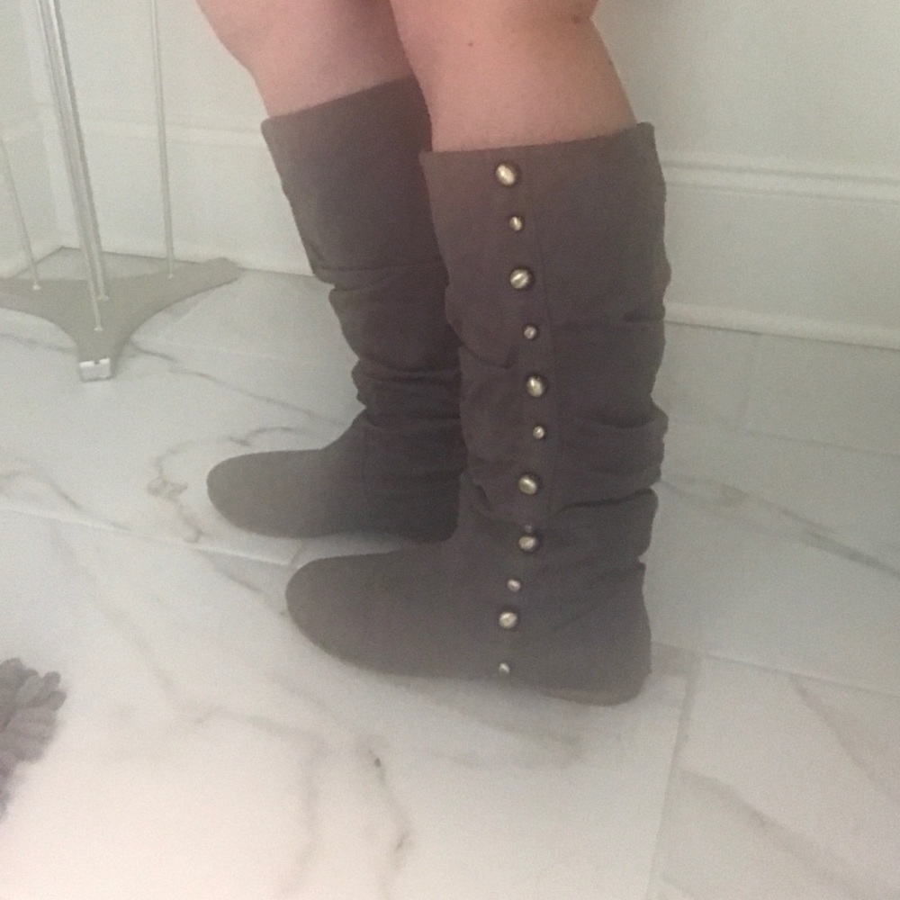 Gray suede studded boots
