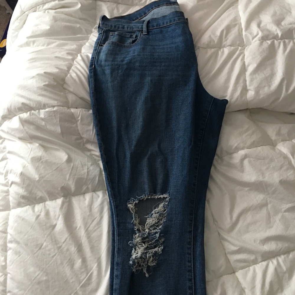 Medium Wash Denim Jeans With Custom Distress