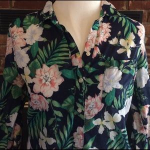 Tropical floral button down blouse