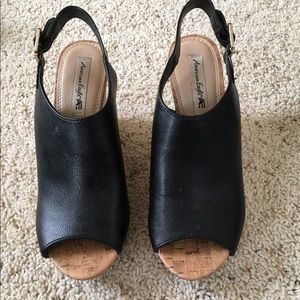 Black open toe wedges