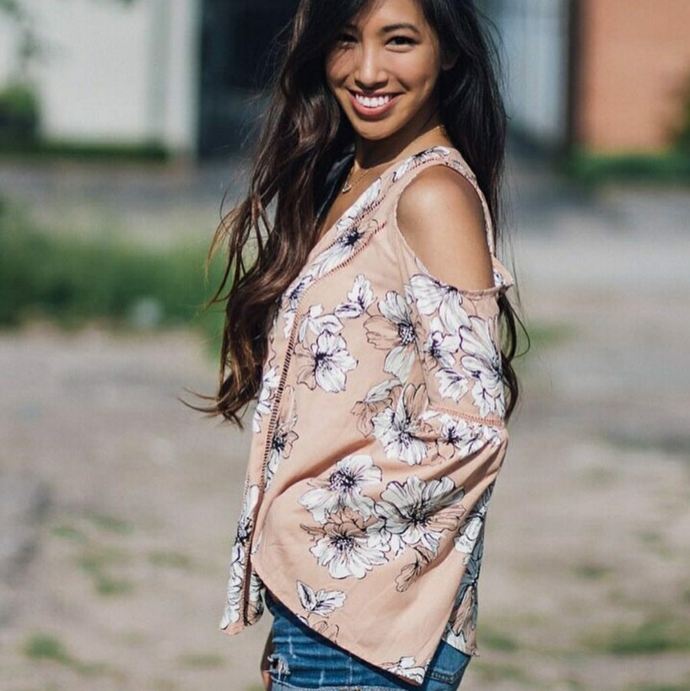 BUY 1, GET 1 FREE! Cold shoulder floral top