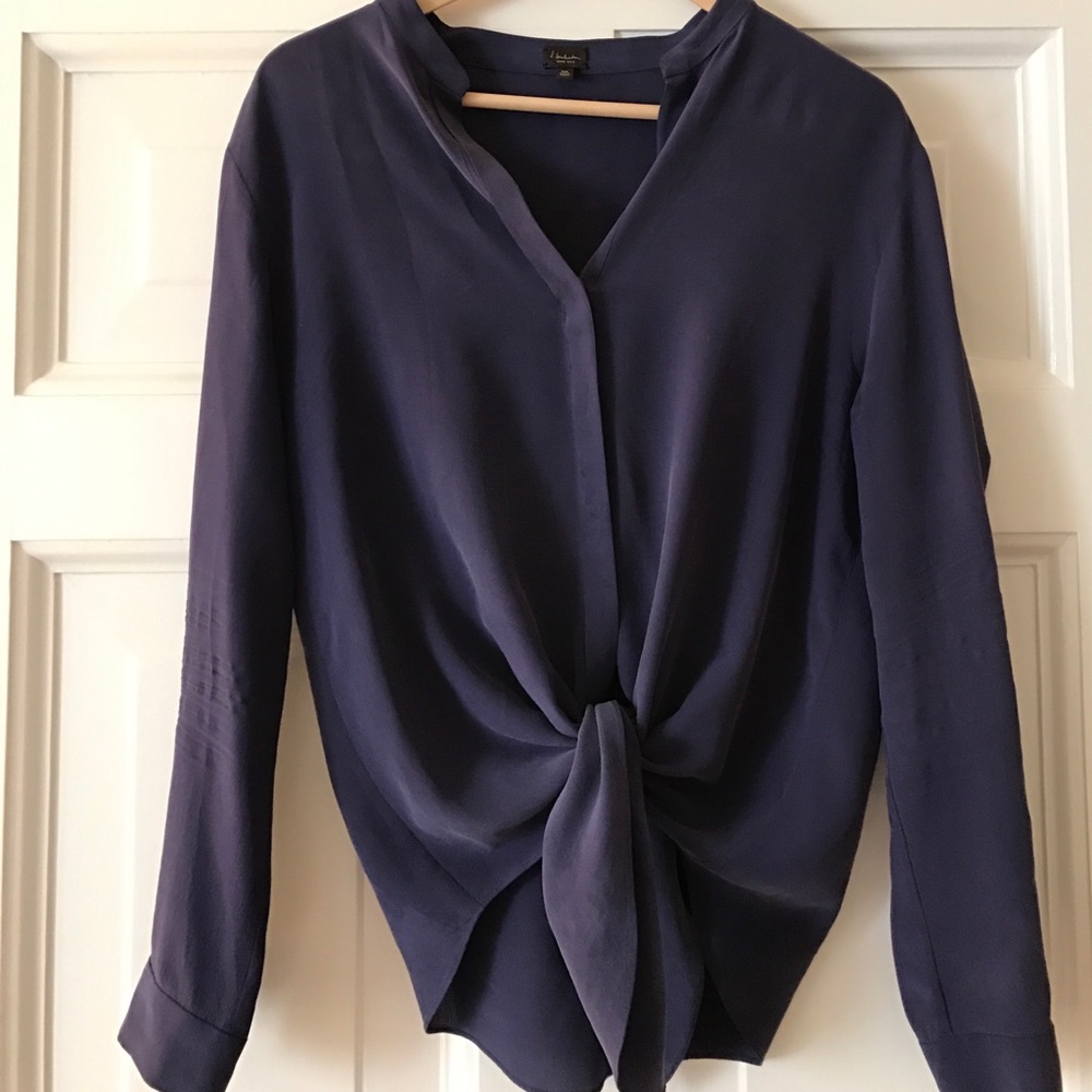 Aritzia silk royal purple tie front blouse