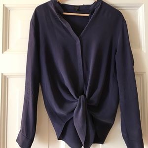 Aritzia silk royal purple tie front blouse