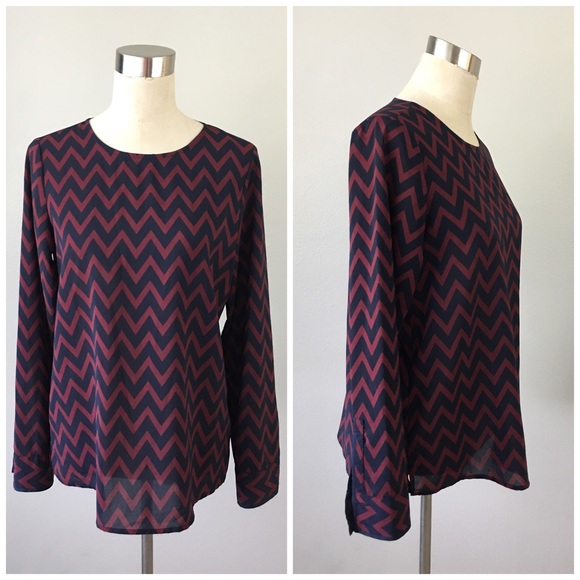 The Limited Tops - The Limited Navy & Burgundy Chevron Stripe Blouse