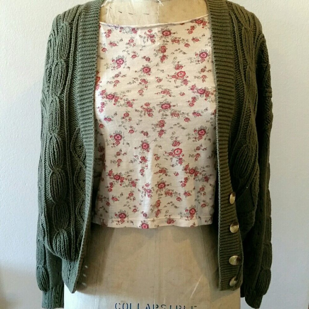 Eddie Bauer Olive Cotton Knit Sweater