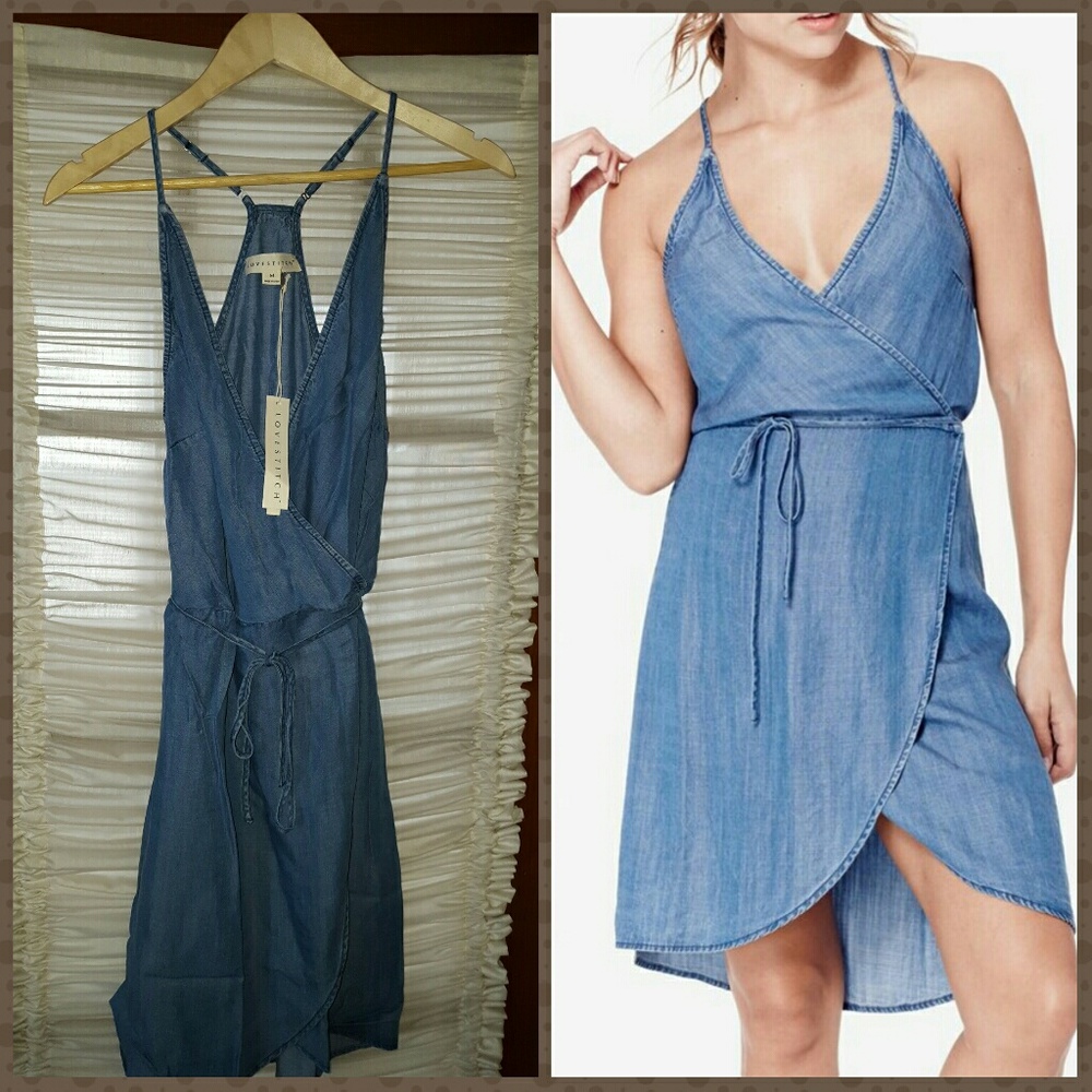 Love Stitch Chambray Denim Racer Back Dress