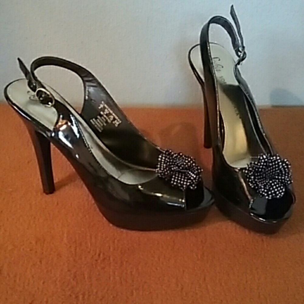 Black Patten Leather Sling Back