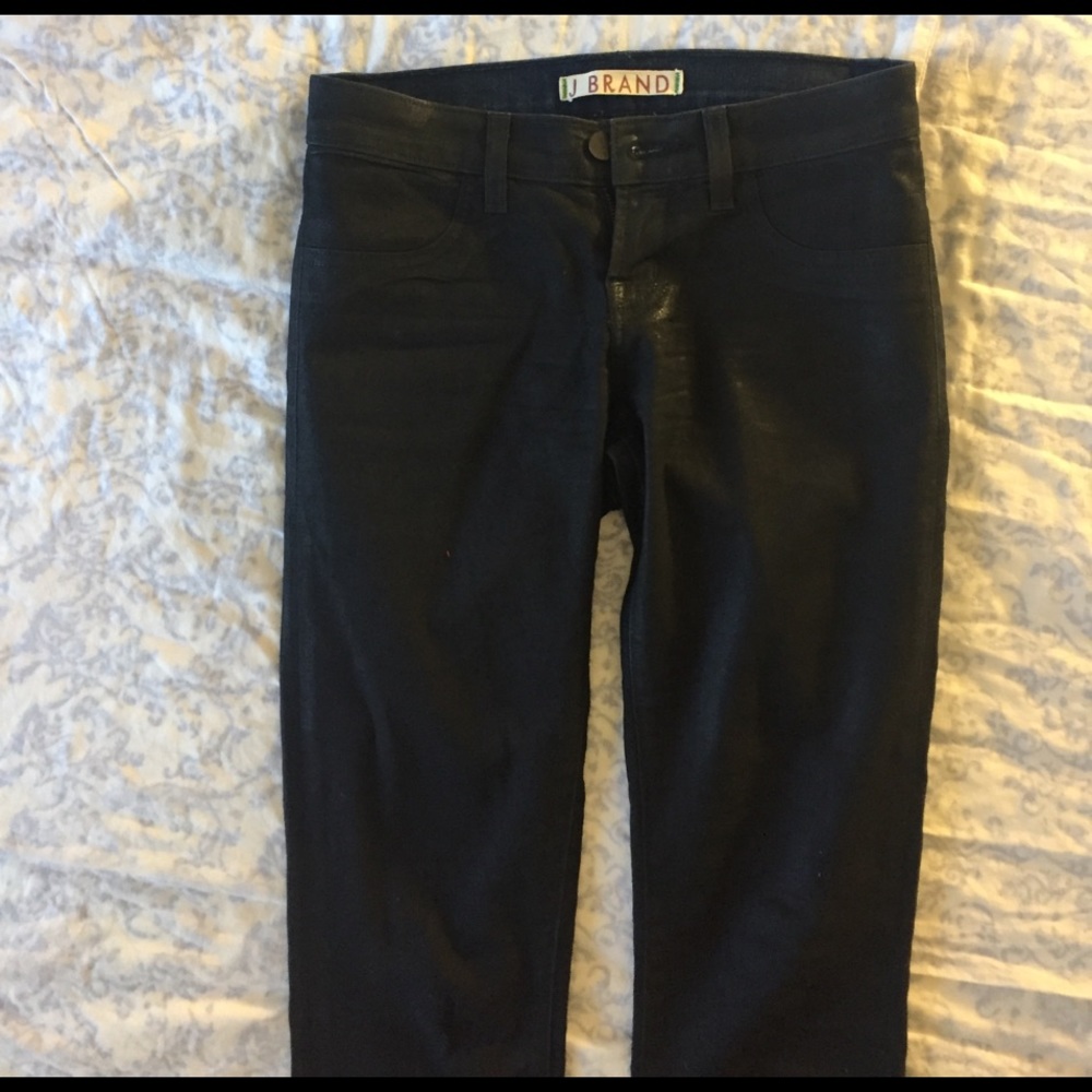 Shiny black "leather appearing" J Brand jeans