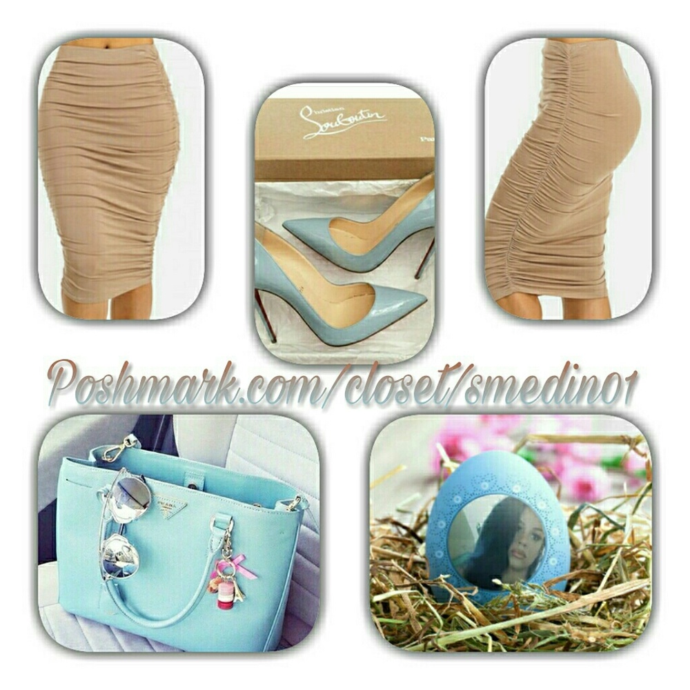 MOCHA RUCHED PENCIL MIDI SKIRT