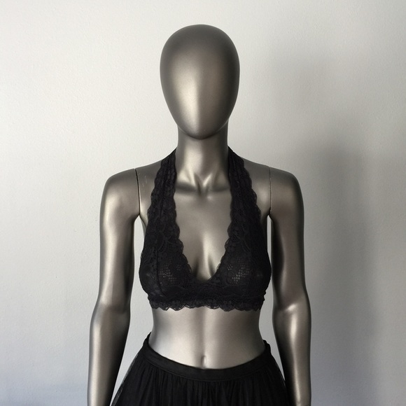 Free People Other - FREE PEOPLE Galloon Lace Halter Bralette Black XS