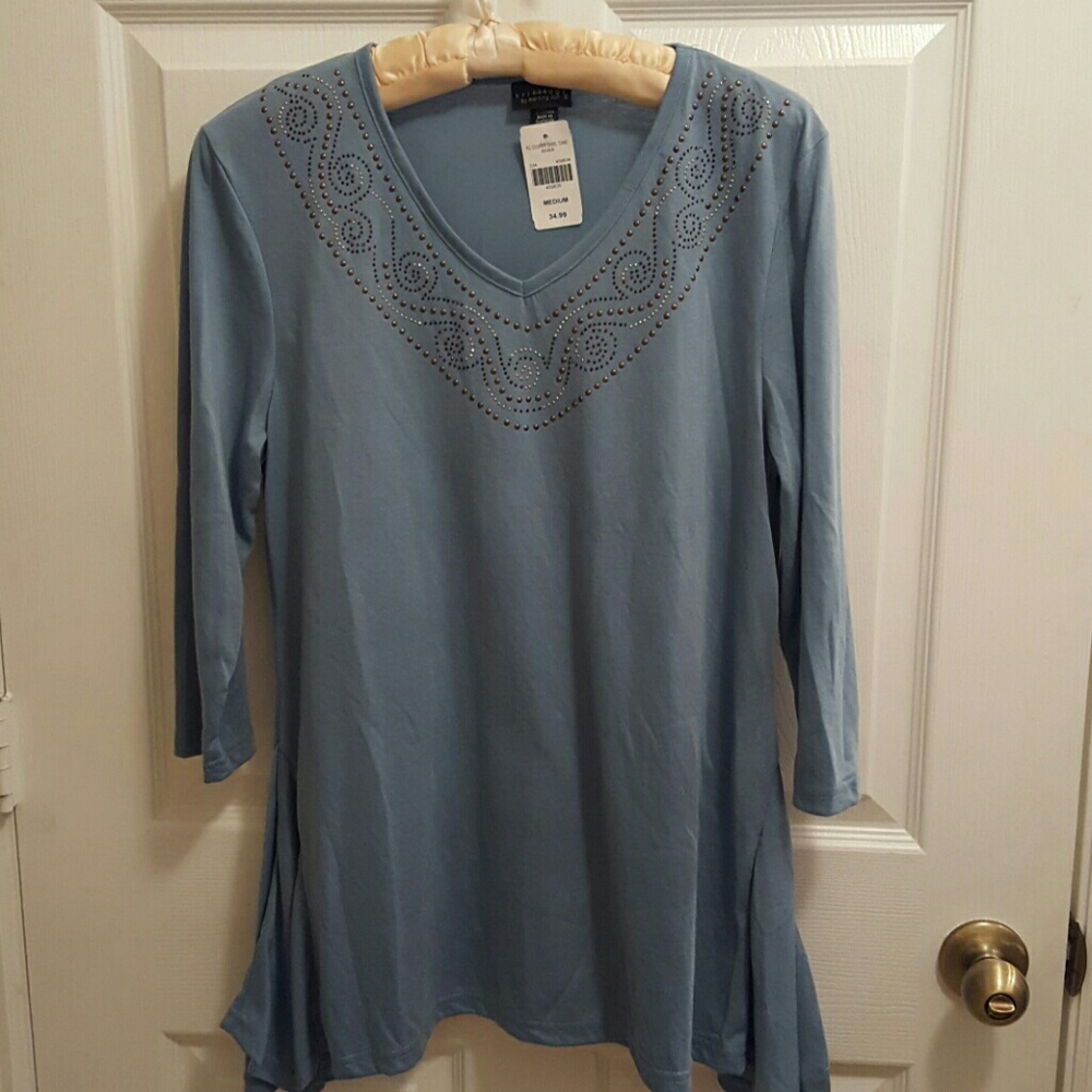 Trilllogy by morning sun high low tunic teal NWT