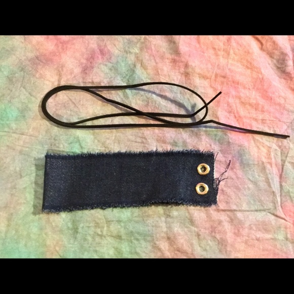 dark denim jean corset lace up choker necklace - Picture 3 of 4