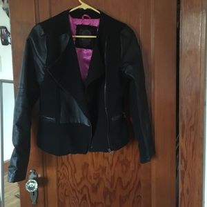 Black faux leather bomber jacket