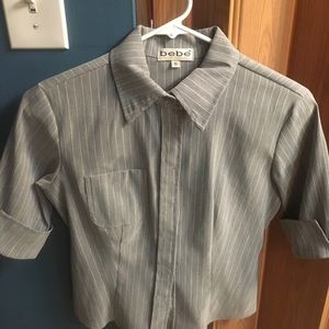 Grey and white pinstripe button down