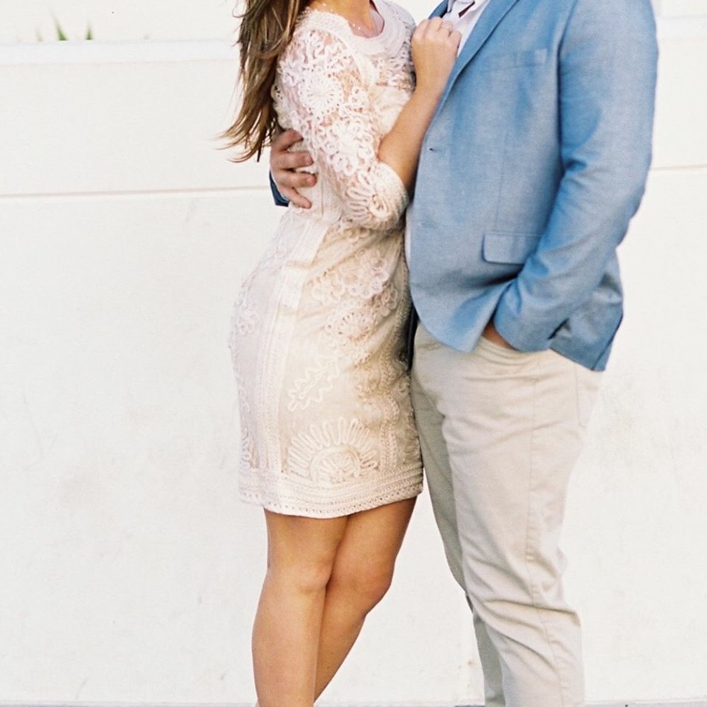 Neutral colored lace dress