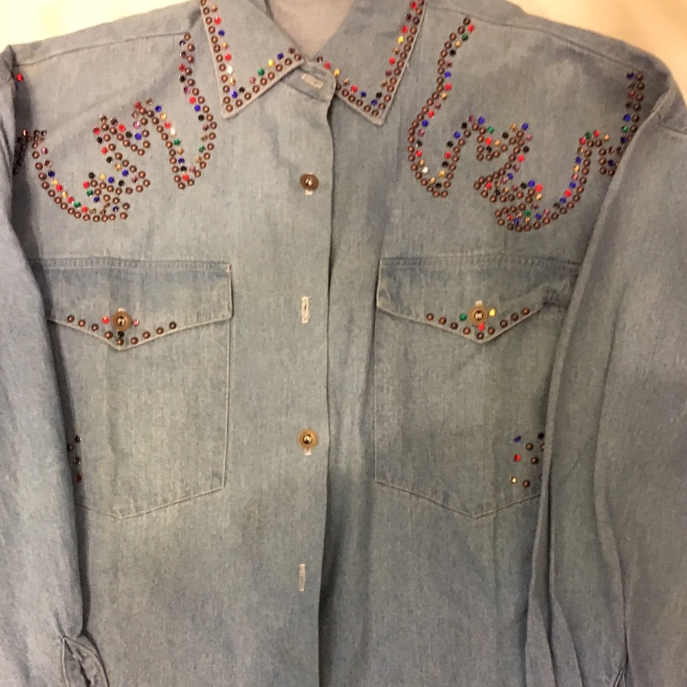 Women's Denim Color Studded Denim Shirt Size L
